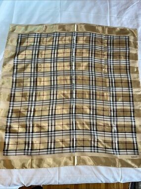 Burberry Gold and Beige Signature Plaid Silk Square Scarf